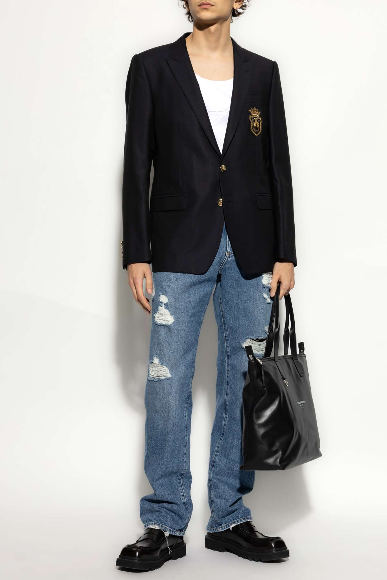 VIP【関税送料無料】希少 DOLCE & GABBANA BLACK WOOL BLAZER Dolce & Gabbana - Black Stretch Wool Single Button Blazer